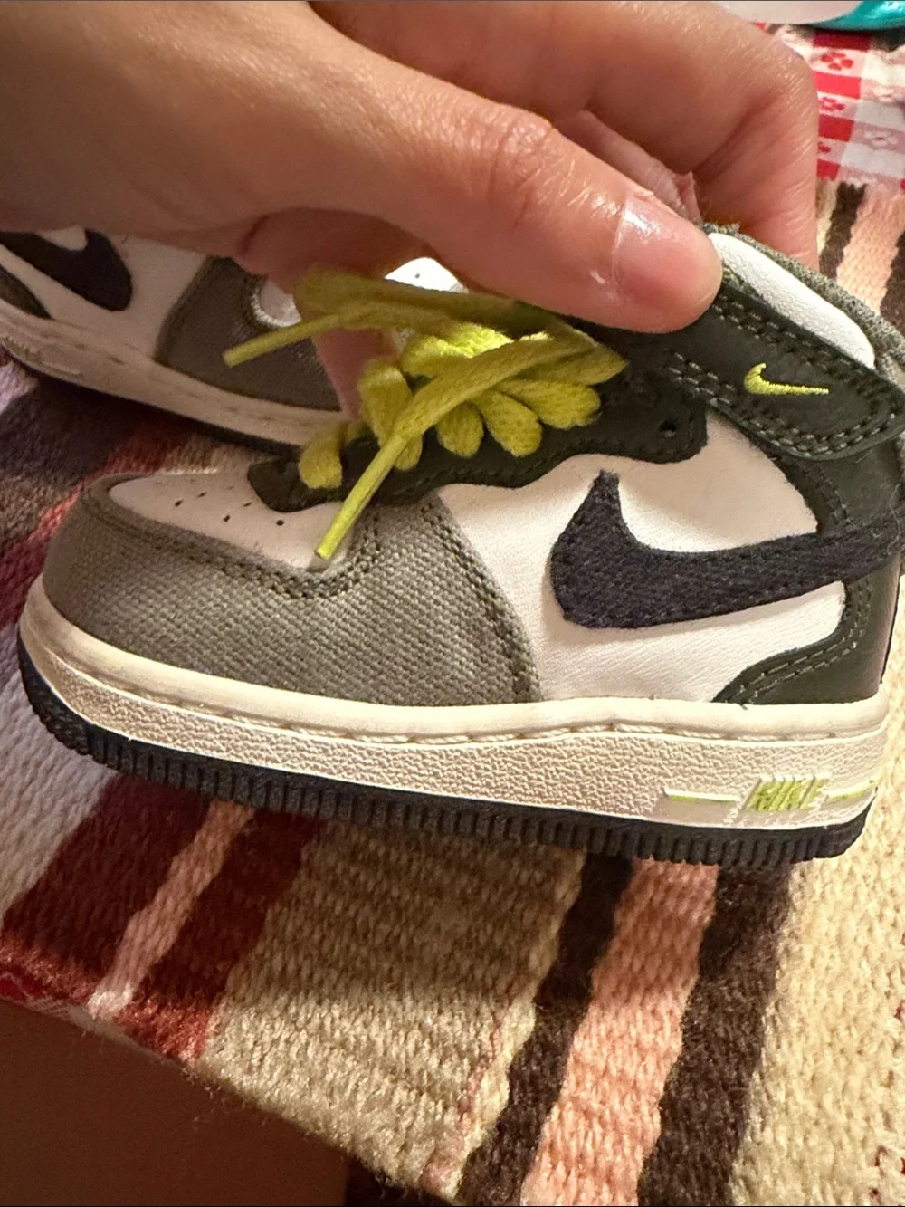 Nike Kids High-Top Sneakers in White, Gray and Neon Yellow